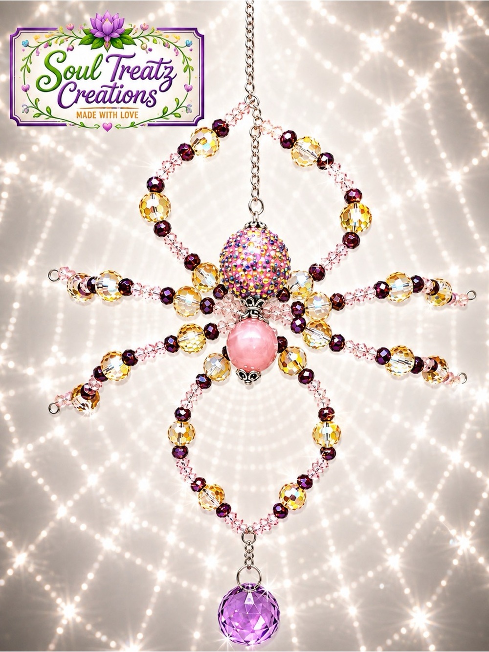 Pink & Purple Beaded Spider Crystal Sun Catcher